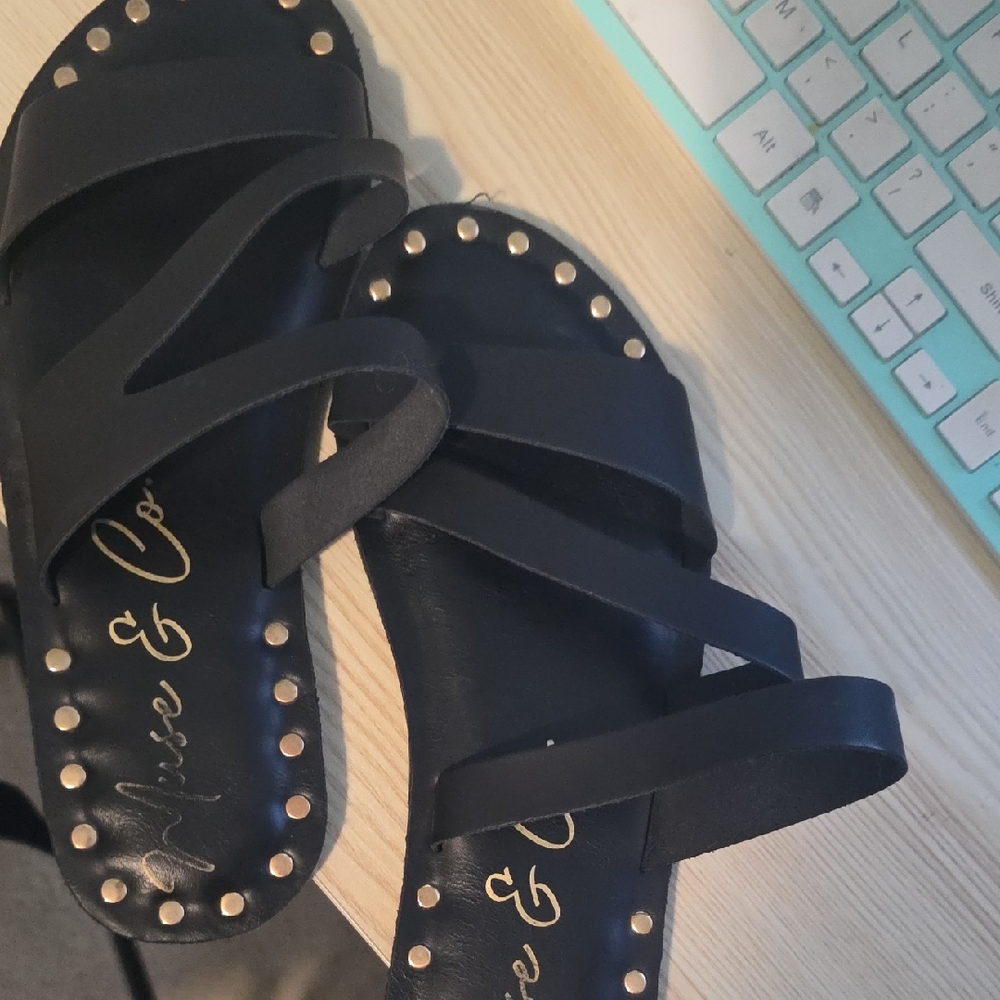 Size 7 Black Women's Sandals with Stud Accents. Buckle Purchase